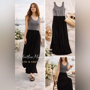 Lou & Grey Maxi Dress Gray Black Crinkle Skirt XS S Effortless